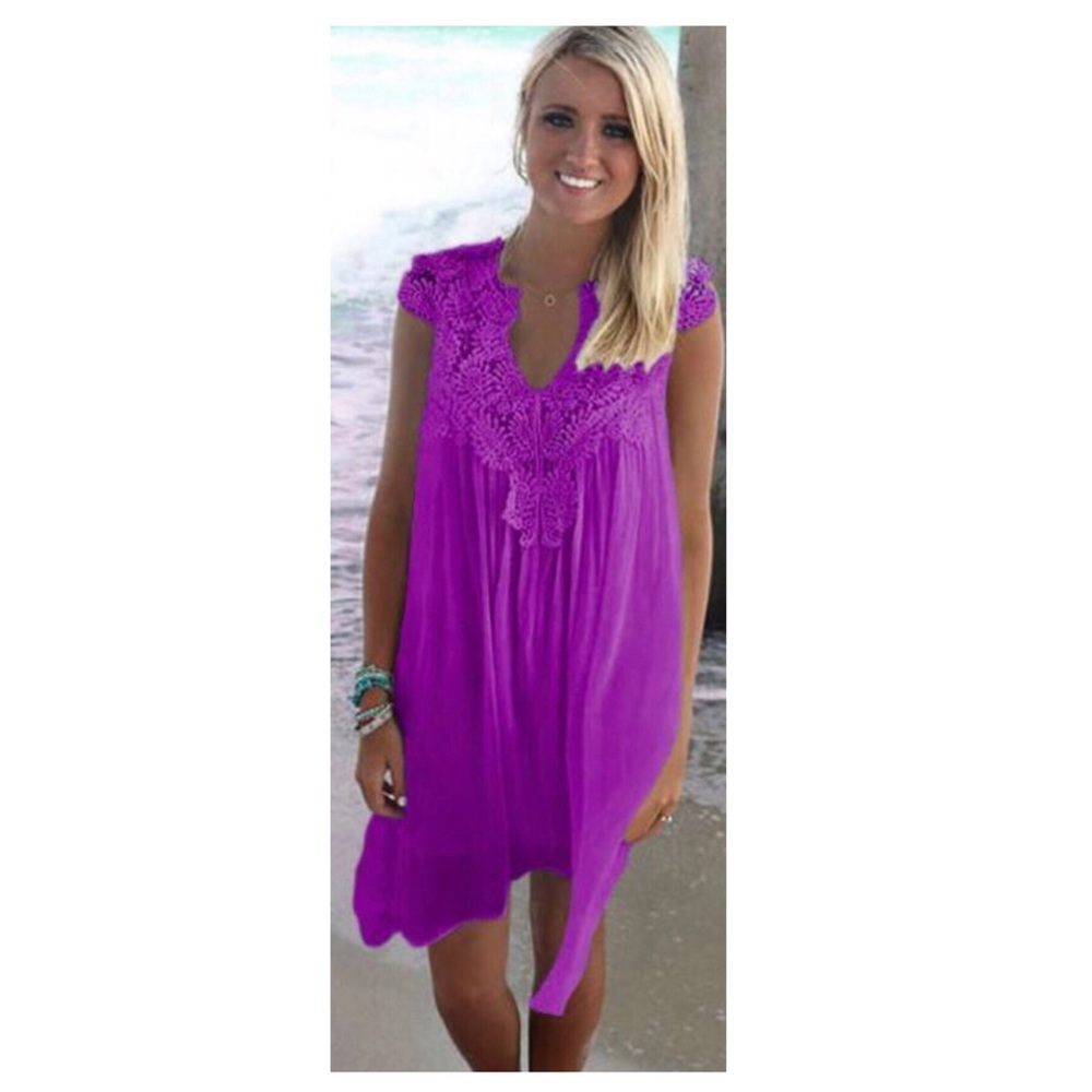 Boho Style Mini Swing Dress PURPLE - Picture 3 of 8